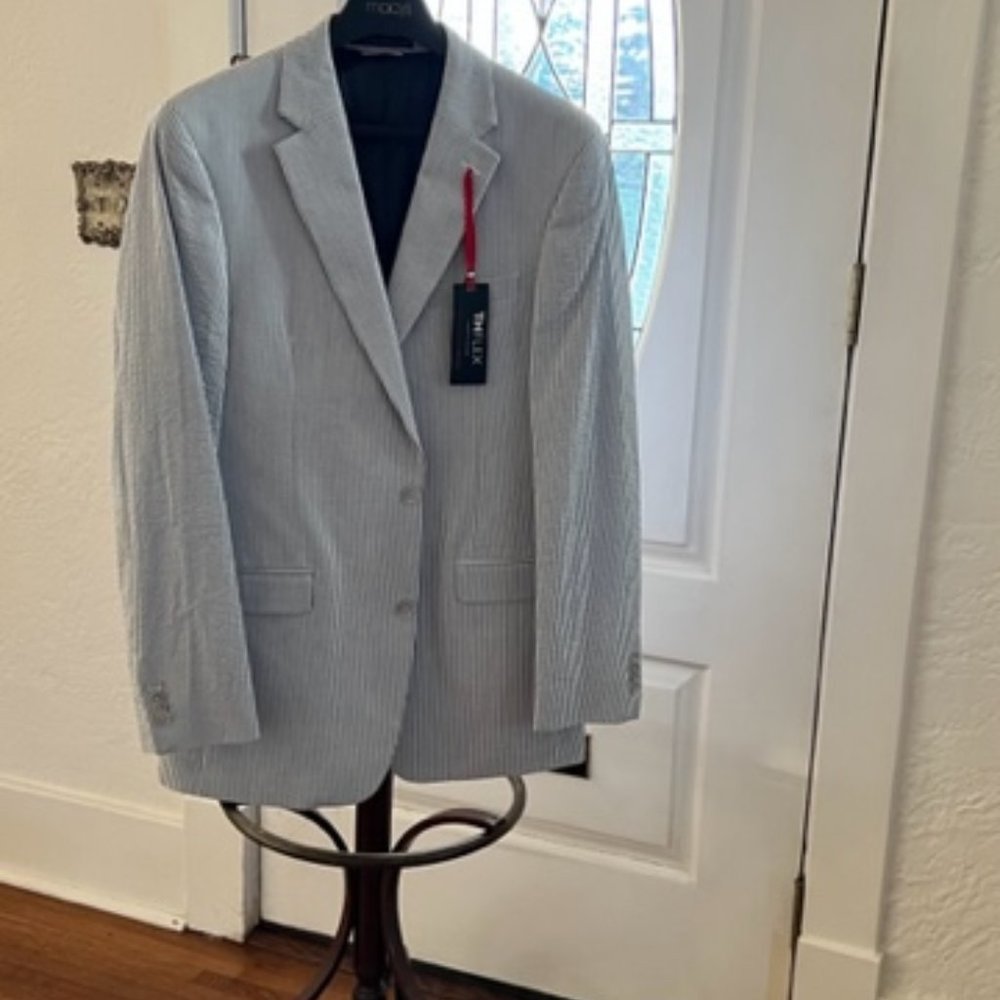 Men's Blue and White Seersucker Jacket